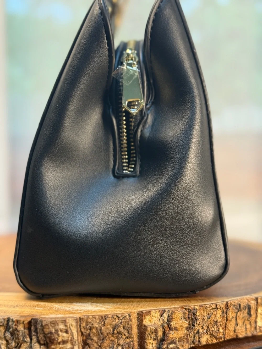 BCBG NWT Elyse Satchel Black Faux Leather Satchel Crossbody - Gold Top Handles